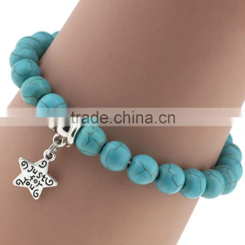 Wholesale Handmade Fashion Women Turquoise Popular Alloy Pendant Elasticity Bracelet