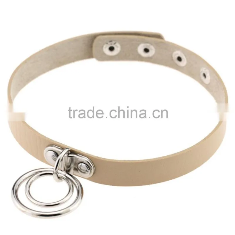 Hot Sale Fashion Sexy Punk Gothic Leather Choker necklace Round Metal Pendant Buckle Collar Anime Necklaces