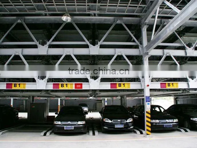 lift slide parking system with several levels and dozens of car space