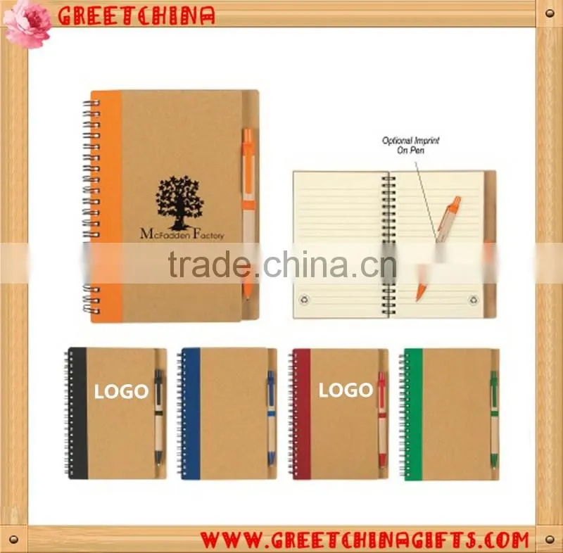 Cheap spiral kraft paper notebook with pen