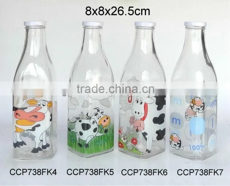 CCP434XK9 frosted glass milk bottle printed with decal