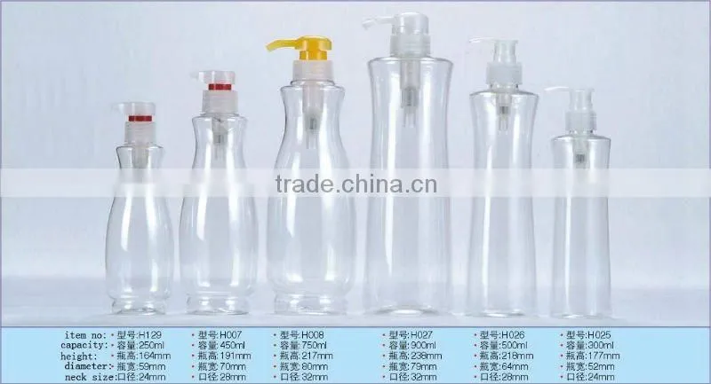 250ml-750ml clear pet plastic bottle with colored lotion pump