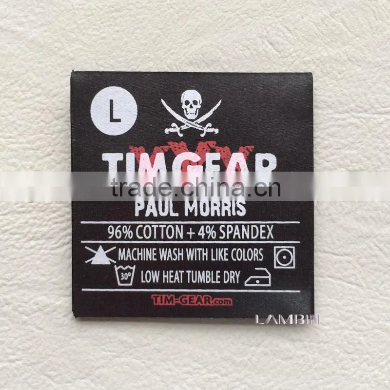 satin tape silk screen printed main mark care label for leather bag