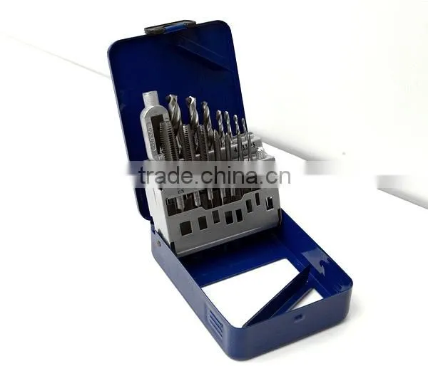 High quality 15 piece taps & drills tap and drill set drill diameter 2.5 mm to 10.2mm