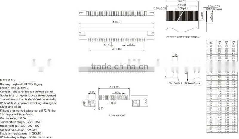 0.5mm XP SMT SIDE ENTRY TYPE FPC Connector 0.5C-nPBS(X)