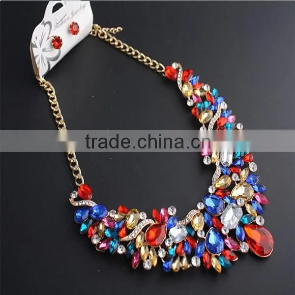African necklace set crystal jewelry sets with big glass pendent
