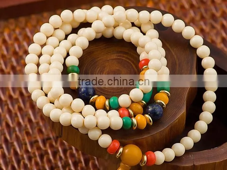 6mmx108Beads Women's Men's Artificial Hippopotamus Tooth Round Beads Bracelet