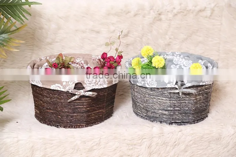 set of 3 maize weaved storage baskets with lining