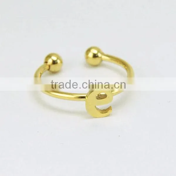 Fashion Stainless steel gold plated Letter alphabet ring with ball