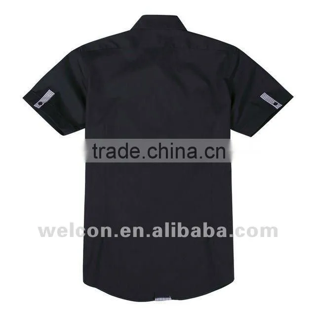 Latest European style popular casual black new stylish men's short sleeve cotton shirt