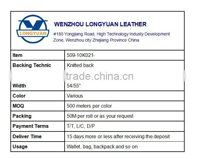 Leather for Wallet Material PU for Backpack