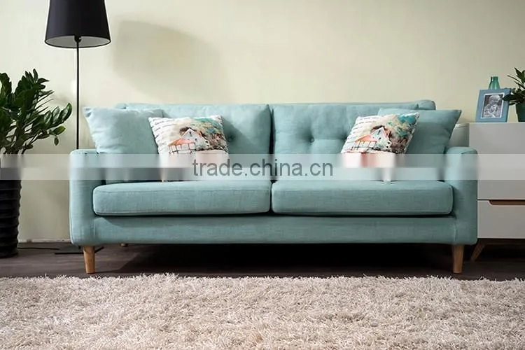 modern comfortable living room sofa set nordic style wooden legs fabric sofa with button tufted back cushions