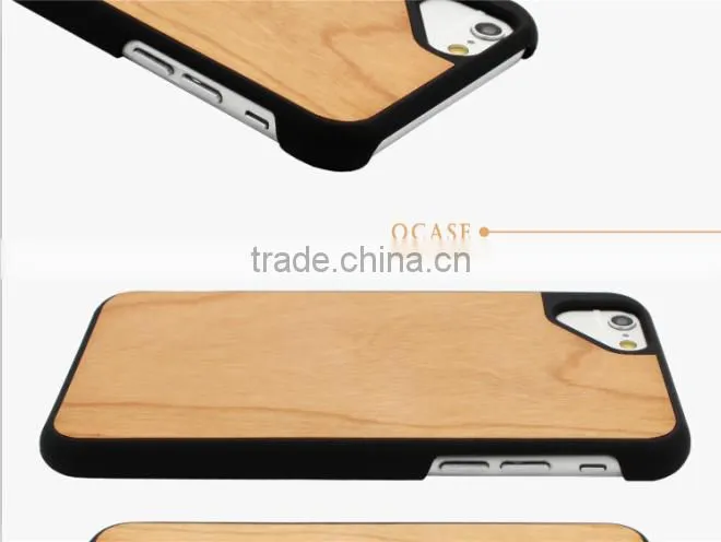 Good hand feeling PC & cherry wood Engraving two in one phone case for Iphone 6