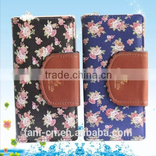 2015 latest new design red clutch bifold purse walletl with flower printed for woman
