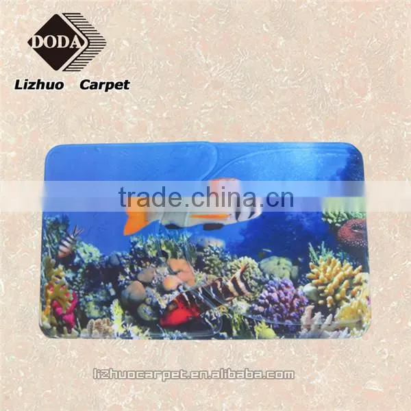 Cheap polyester decorative fish printed bathroom mat set