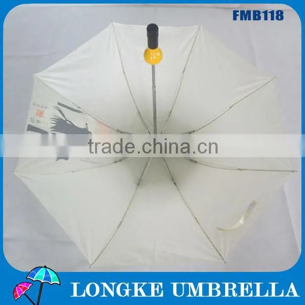 2013popular promotion 3fold yellow manual open outdoor carton beer wine bottle umbrella