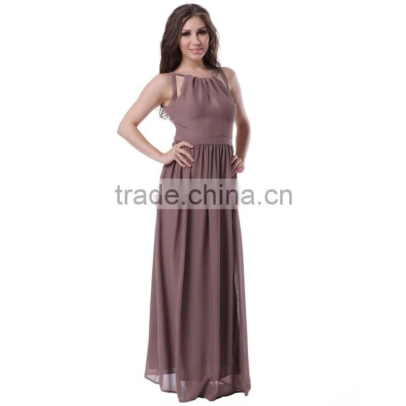 The most popular design red color floor length sleeveless long beautiful chiffon evening dress