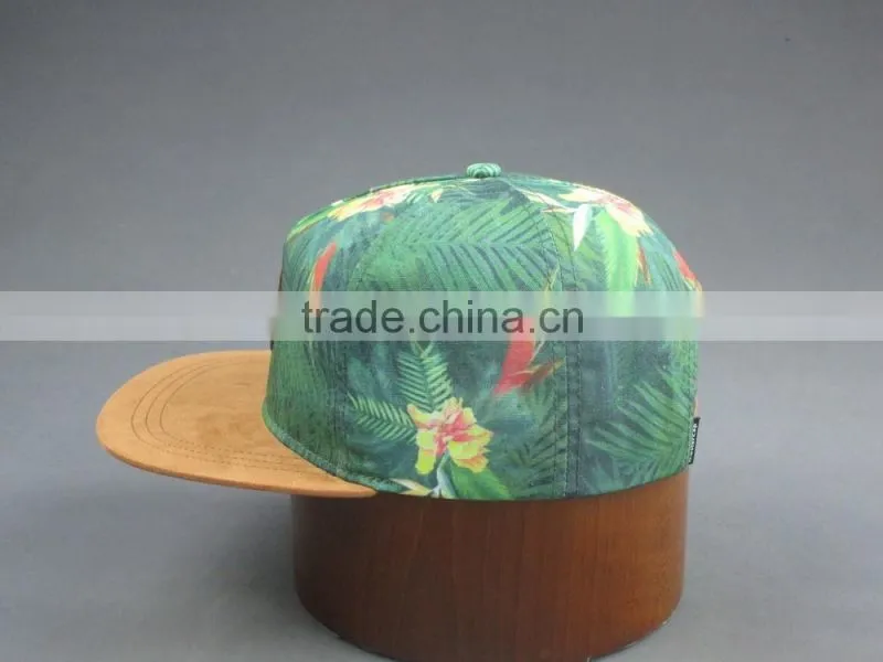 Custom heat transfer parttern in 5-panel snapback cap