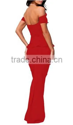 Women's Drop Shoulder Glamorous Peplum Maxi Dress