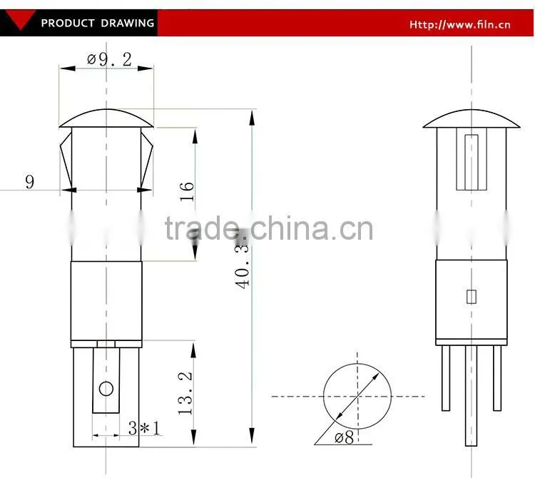 filn 8mm plastic housing 12vdc blue signal lamp