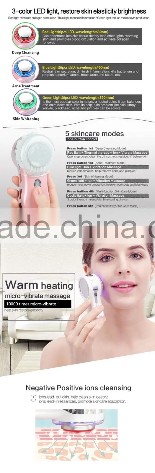 electric facial massage therapy machine with Red/Blue/Green Light
