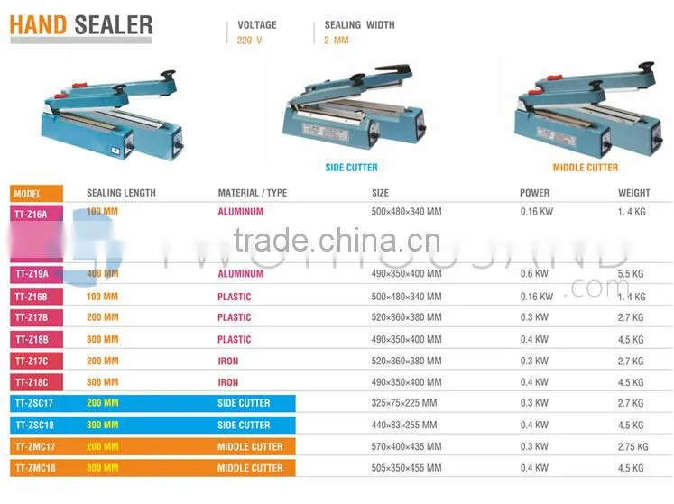 2017 Hot Sale Hand Impulse Sealer With Cutter - Length 200 mm, Width 2 mm, TT-ZSC17