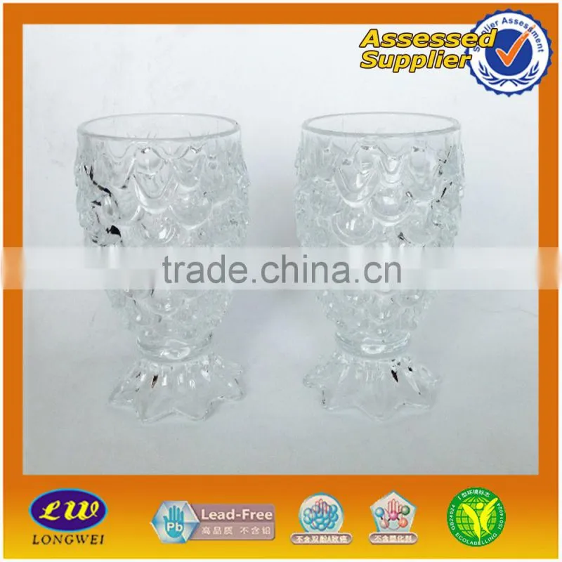 2015 new design fish shape cup glass/pineapple shape glass cup