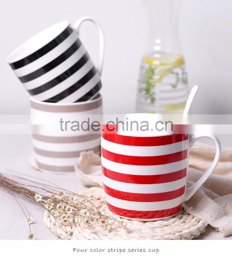 12-Ounce Porcelain Coffee Mug Red (white Dots Stripes grey )