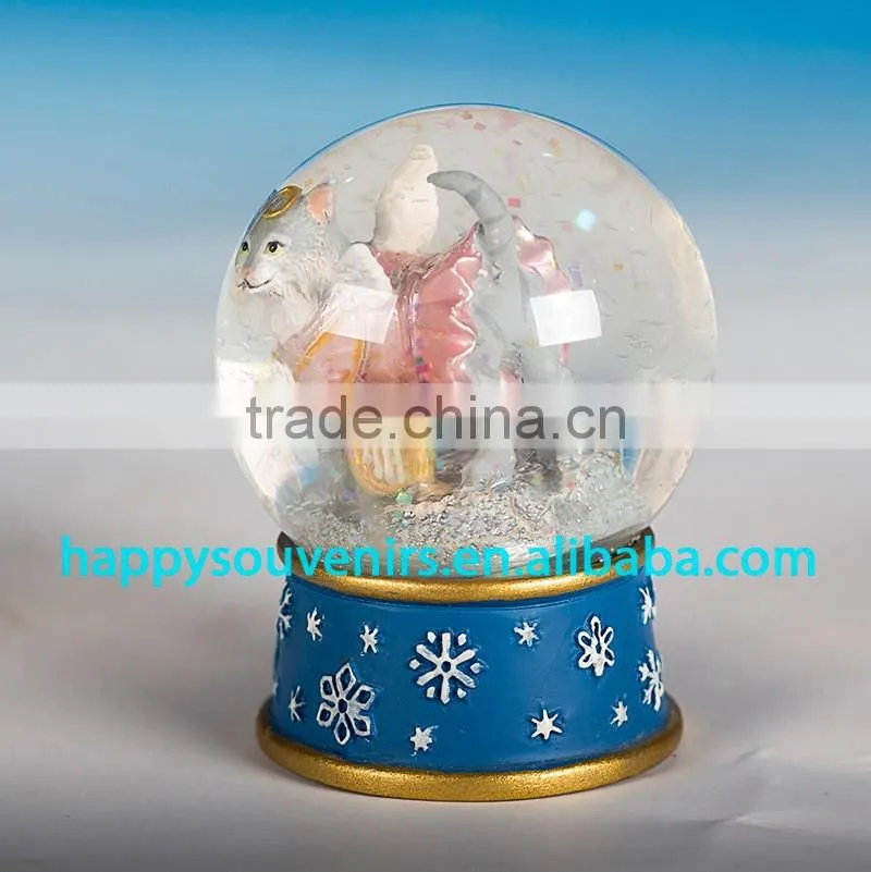 cute dog animal glass snow globe with polyresin base gift snow globe diameter 45mm