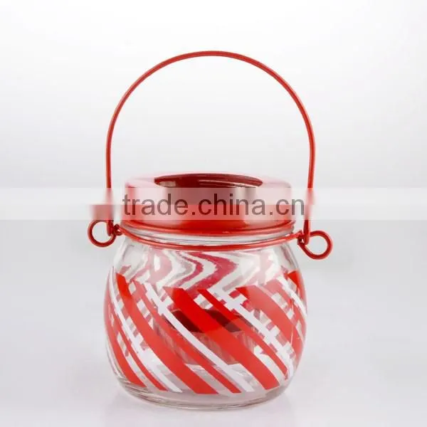 bright red color with paper transter candle holder glass mason jar with lid