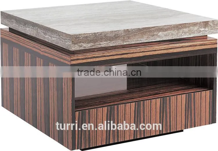 Green MDF coffee table with natural stone travertine
