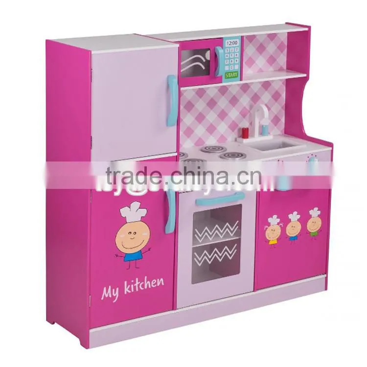 New style big size lovely pink girls toys wooden girls play kitchen W10C276