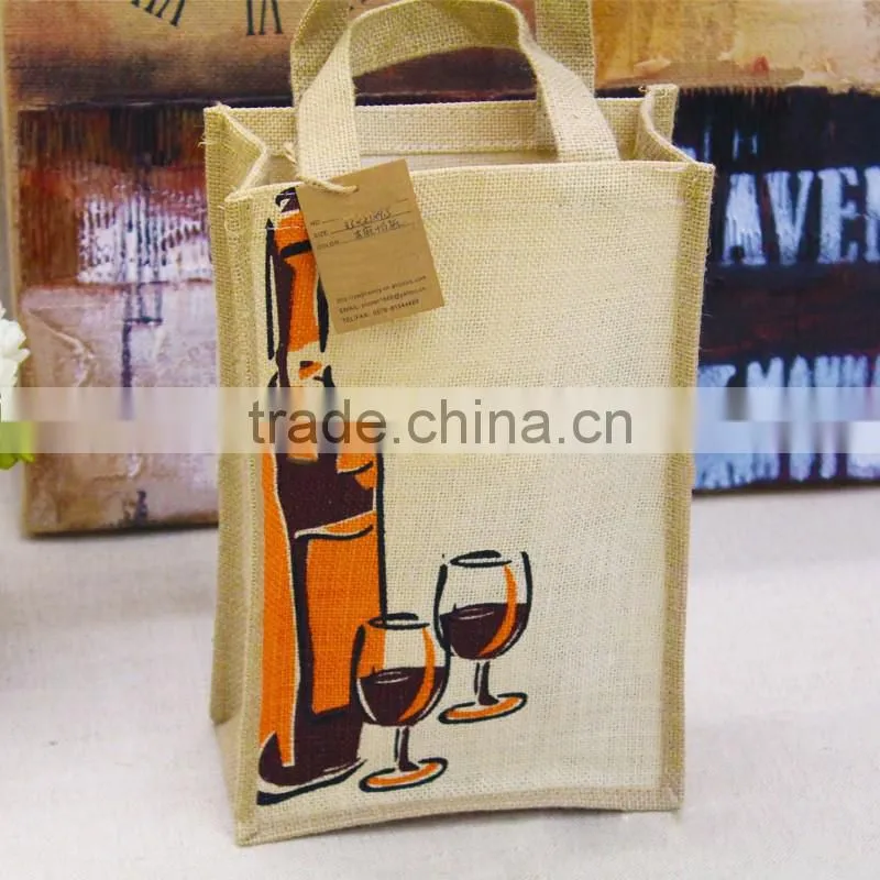 Clear jute bag with window/small jute wine bag with cotton material handle