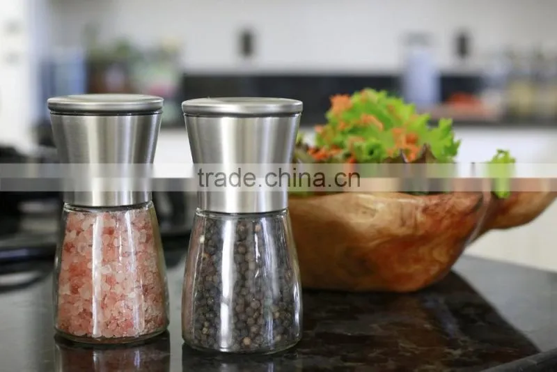 Amazon Best Seller Glass & Stainless Steel Salt and Pepper Grinder Set