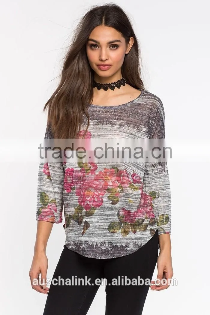 hot sale floral printed t shirt elegant design for ladies wholesale