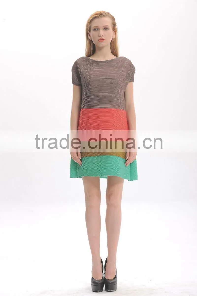 Ladies multi rainbow color wrinkle loose new model dress