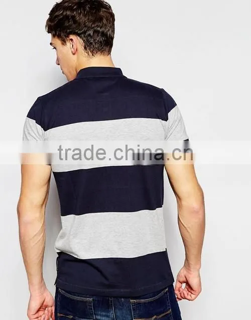 Factory wholesale 100% cotton jersey wide stripe men polo shirt custom your own logo