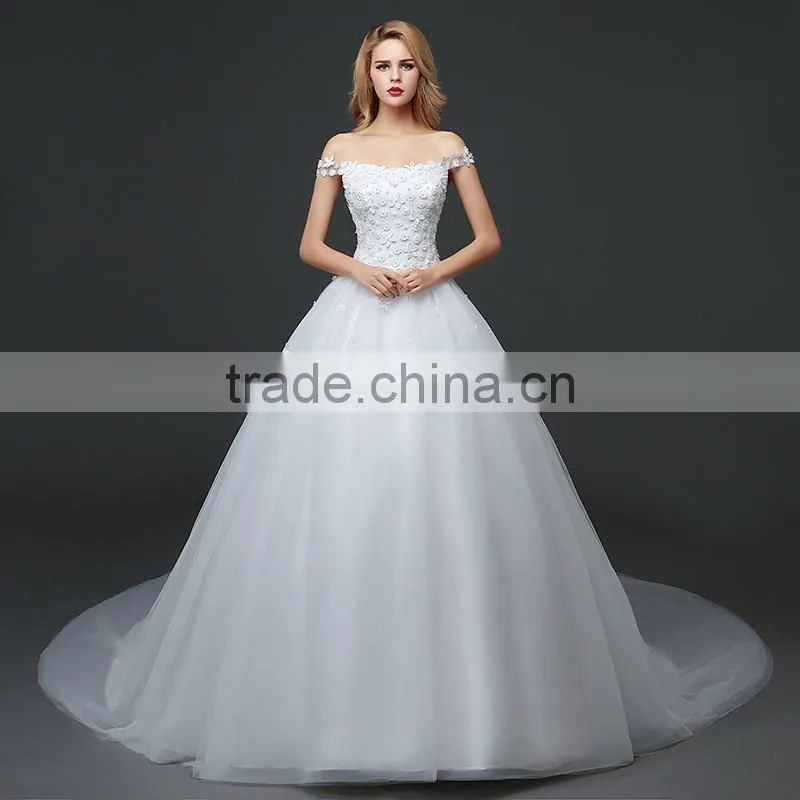 MGOO 2017 New Style Romantic Church Wedding Dress First Night Lace Ballgown Off Shoulder Bridal Vestidos