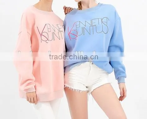 Cheaper customized designs fashionable ladies printed hoodies&sweatshirt CVC60/40 fleece crewneck hoodies&sweatshirt