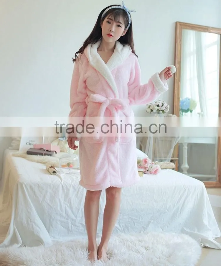 Girls Winter And Autumn Cute Rabbit Pink Pajamas Flannel Fleece Bathrobe