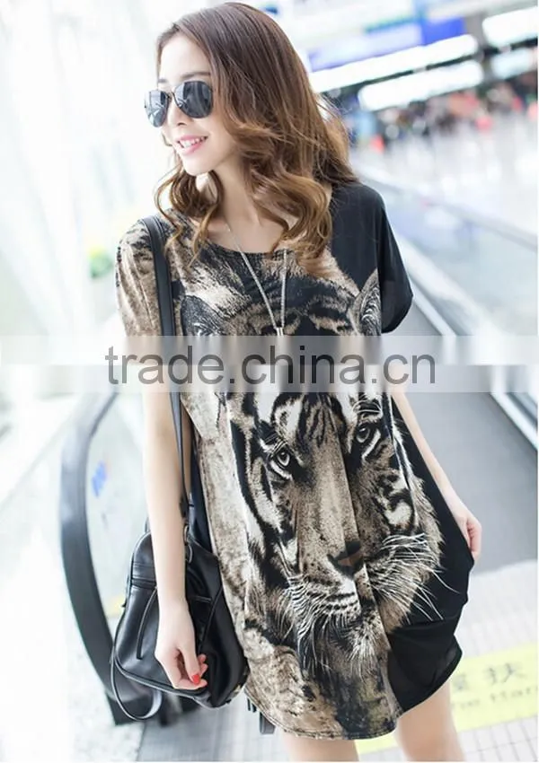 Summer Korean style plus size loose round neck short sleeve casual tiger printing 3D t shirt wholesale