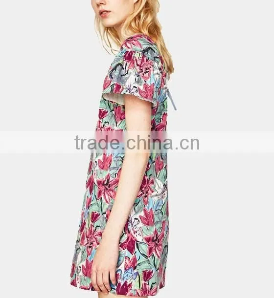2016 floral printed fabrics woman dress one piece design loose dress woman