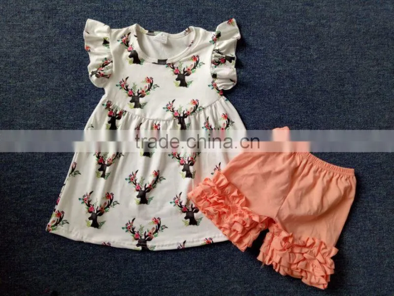 Wholesale cheap baby clothes summer floral shorts outfits boutique kids clothing