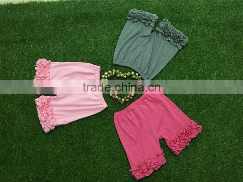 2016 floral rose cotton knitted triple ruffle shorts boutique girls summer clothing wholesale kids shorts