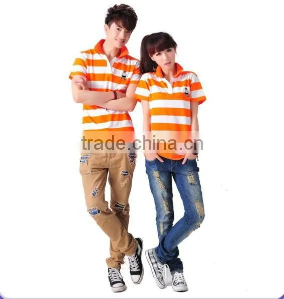 Polo T-shirts unisex, 2013 fashion strip, newest hot sale popular design, Polyester/cotton Custom Design T-shirt, polo T-shirts