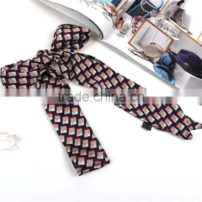 Chiffon Multifunction Skinny Scarf Multicolor Square Grid Checker Choker