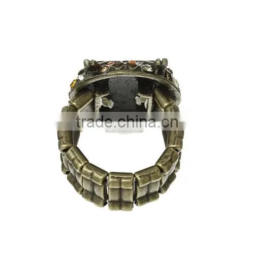 Antique Bronze Yellow Orange Coffee Rhinestone Elastic Stretch Owl Halloween Rings 19.1mm(US 9)