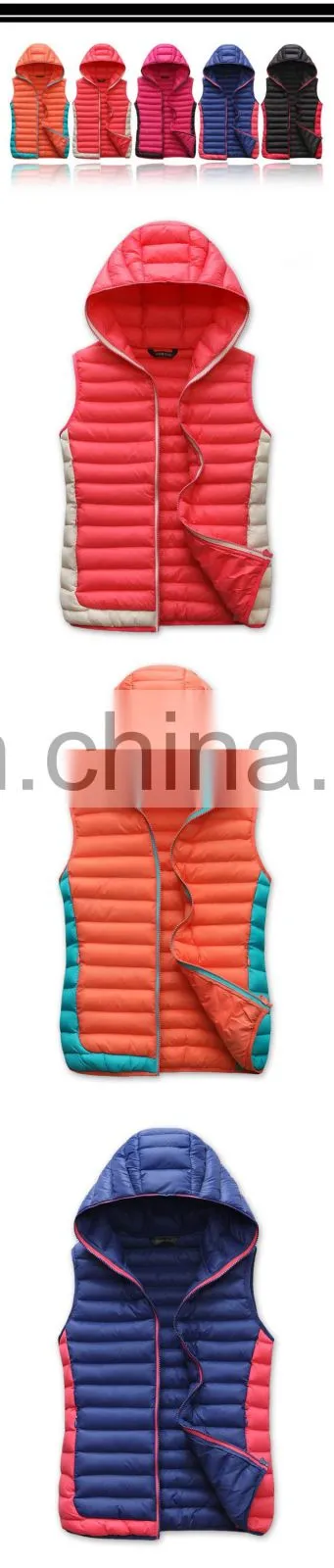 Nylon padded jacket winter warm down vest with hood