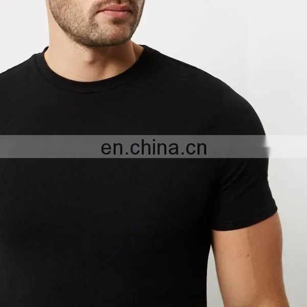 Men fashion blank crew neck black muscle fit t shirt wholesale china