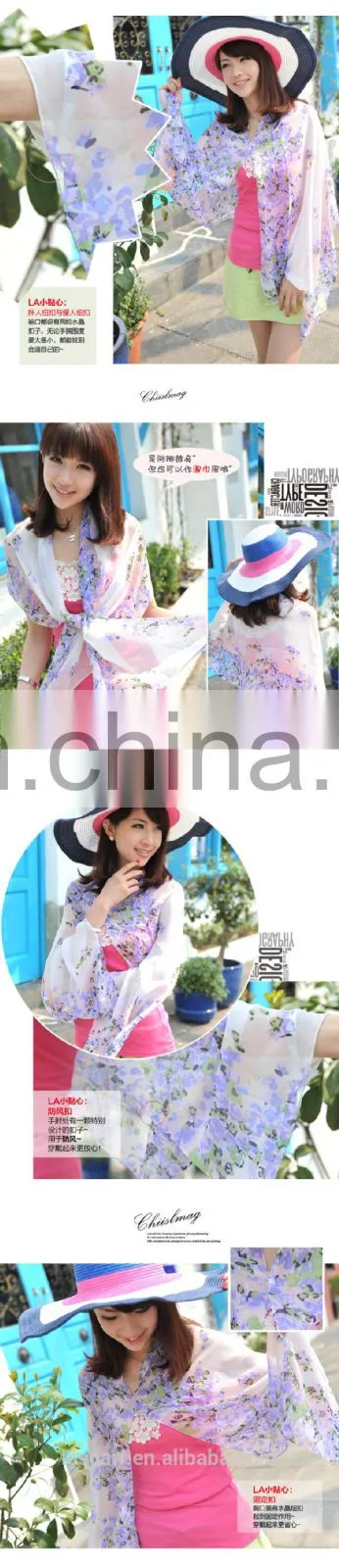 2015 Newestfashion design polyester chiffon summer cuff stole(PP615CL-P)